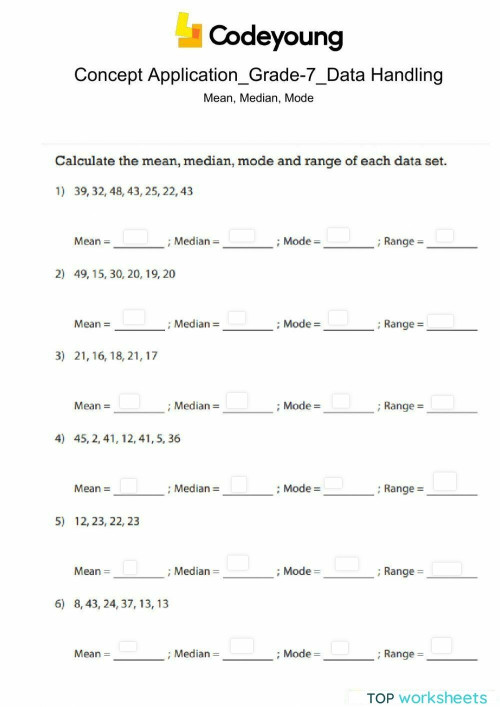 Mean, Median, Mode Application. Interactive worksheet | TopWorksheets