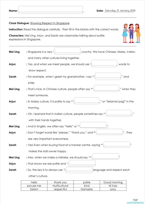 Dialogue - Polite Expressions. Interactive worksheet | TopWorksheets