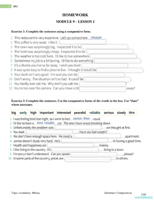 G61 - M9.L1 - Homework (3.12.21). Bài tập tương tác | TopWorksheets