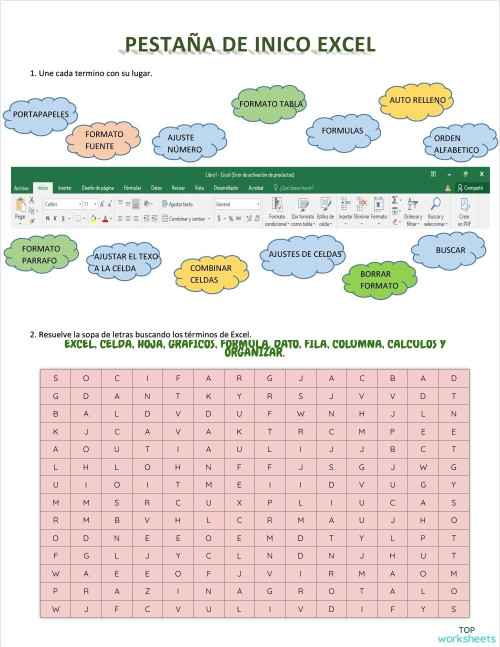 PESTAÑA DE INICIO EXCEL. Ficha interactiva | TopWorksheets