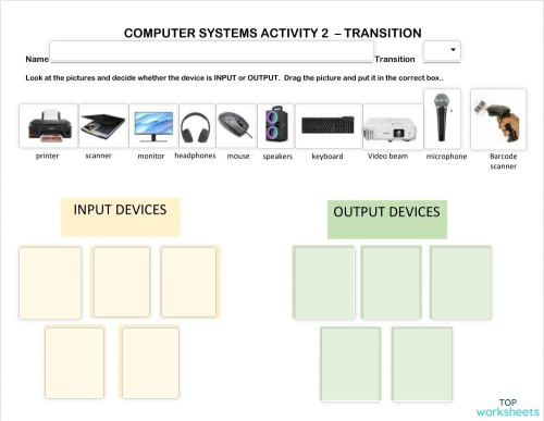 CS TRANSITION ACTIVITY 2 INPUT/ OUTPUT DEVICES. Interactive worksheet ...