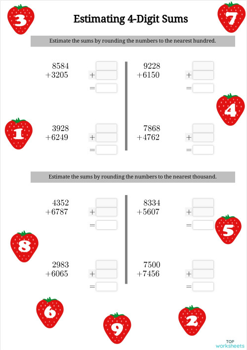 Estimating 4-Digit Sums. Interactive worksheet | TopWorksheets