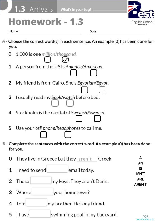 Extra ex - Level 1 - Unit 1.3. Interactive worksheet | TopWorksheets