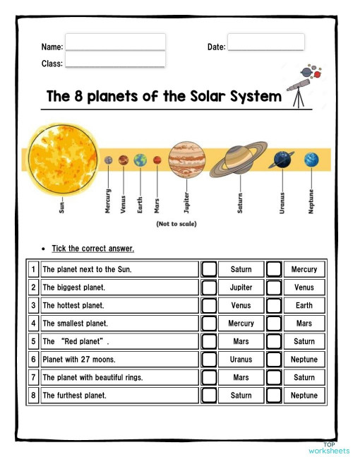 The 8 planets of the Solar System. Interactive worksheet | TopWorksheets