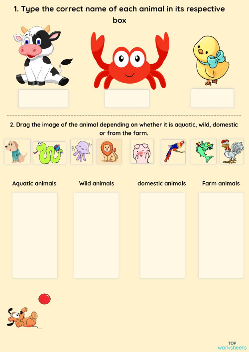 Los animales (Copia en ingles). Ficha interactiva TopWorksheets