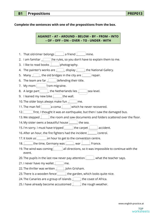 Prepositions 3. Interactive worksheet | TopWorksheets