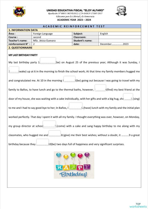 REINFORCEMENT TEST. Interactive worksheet TopWorksheets