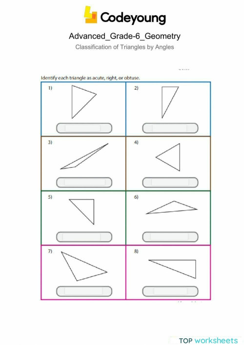 Classification of Triangles by Angles Advanced. Interactive worksheet