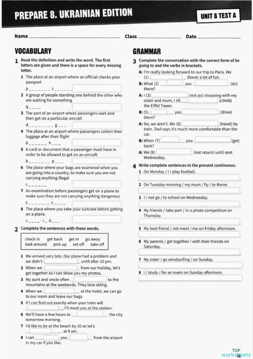 Prepare 8 Unit 8. Interactive worksheet | TopWorksheets