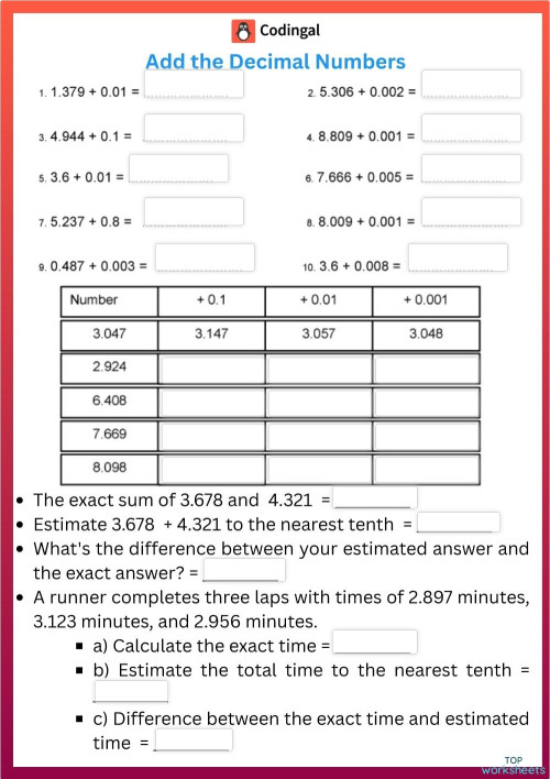 M_G05M08L17_WA01_Adding_Decimals_3. Interactive worksheet | TopWorksheets