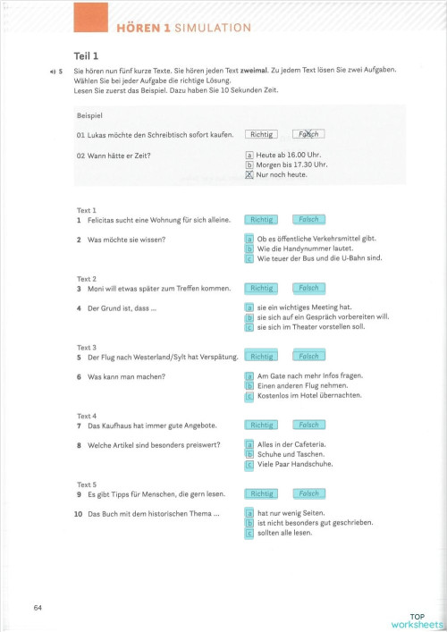 Hörverstehen: interaktive Arbeitsblätter und Online-Übungen | TopWorksheets