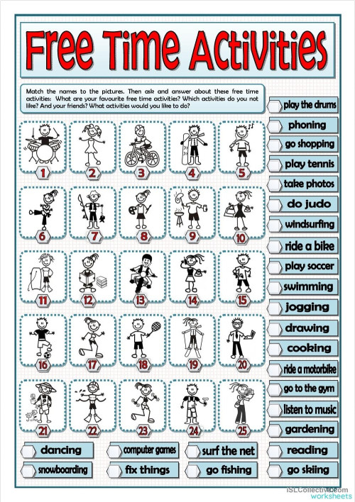 Free time activities. Interactive worksheet | TopWorksheets
