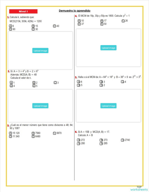 MCM - MCD: fichas interactivas y ejercicios online | TopWorksheets