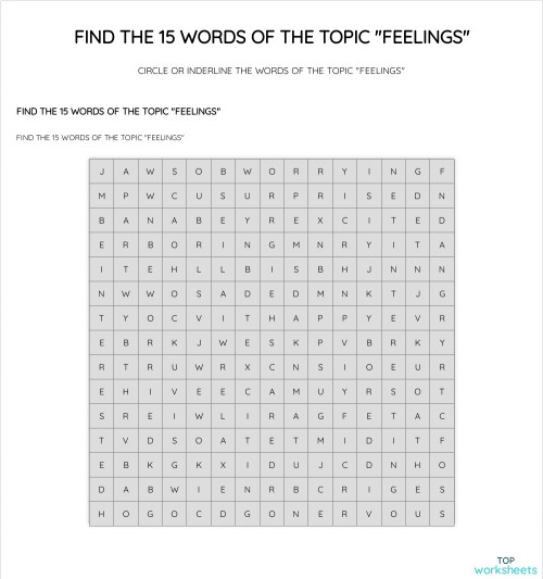 FIND THE 15 WORDS OF THE TOPIC 