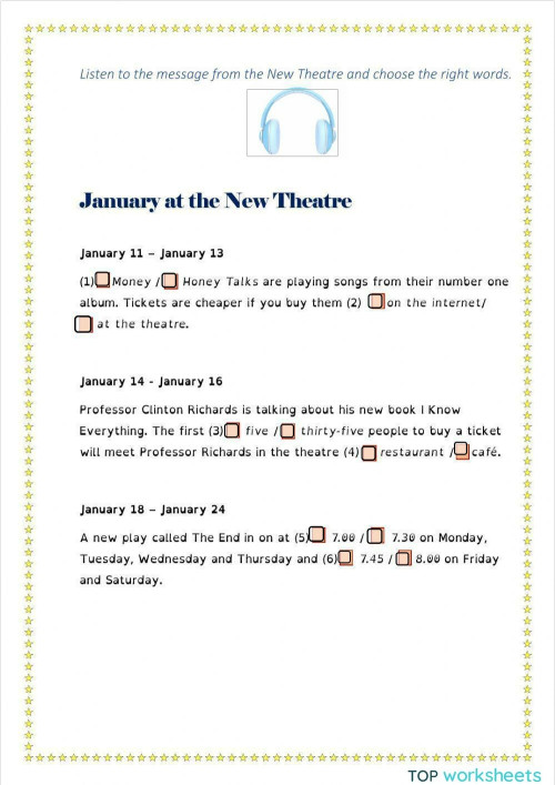 Message from the New Theatre. Interactive worksheet | TopWorksheets