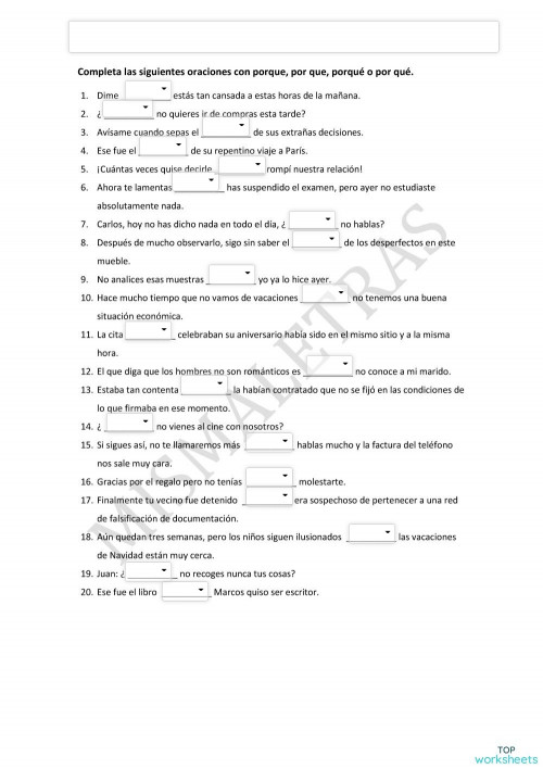 Ejercicios UNDAC. Ficha interactiva | TopWorksheets