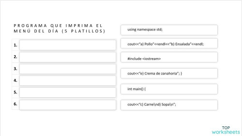 Programación C++. Ficha interactiva | TopWorksheets