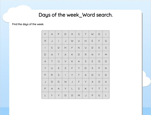 Days of the week_Word search.. Interactive worksheet | TopWorksheets
