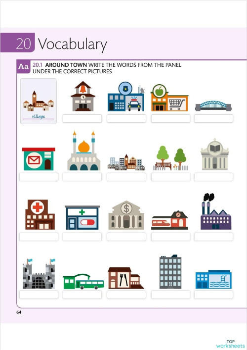 Around town#2. Interactive worksheet | TopWorksheets