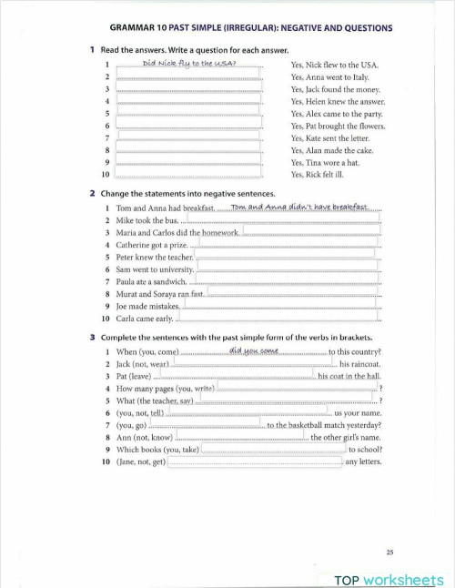 Past simple negative and questions. Interactive worksheet | TopWorksheets