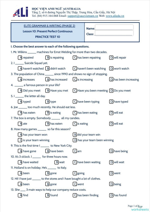 2EGK_L10_Practice Test 10. Bài tập tương tác | TopWorksheets