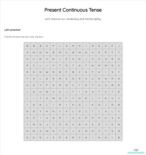 Present Continuous Tense. Interactive worksheet | TopWorksheets