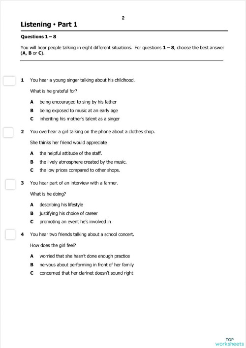 FCE - L - Sample. Interactive worksheet | TopWorksheets