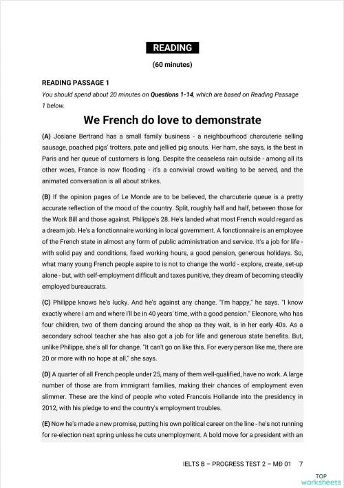 PROGRESS TEST 2 - READING & WRITING -B. Interactive worksheet ...