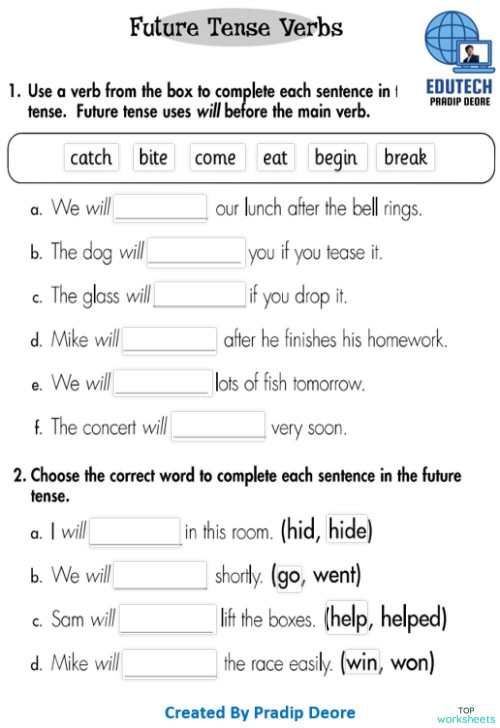 Future Tense Verbs. Interactive worksheet TopWorksheets