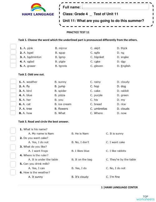 ESL04_PRACTICE TEST 11. Interactive worksheet | TopWorksheets