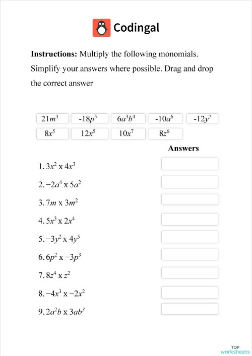 M_G07T02_WC02 Multiplying Algebraic Expressions. Interactive worksheet ...