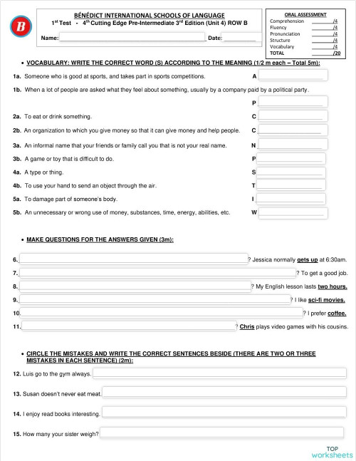 Test Nº1 Row B 4th Ce Interactive Worksheet Topworksheets Test Nº1 Row B 4th Ce Interactive Worksheet Topworksheets