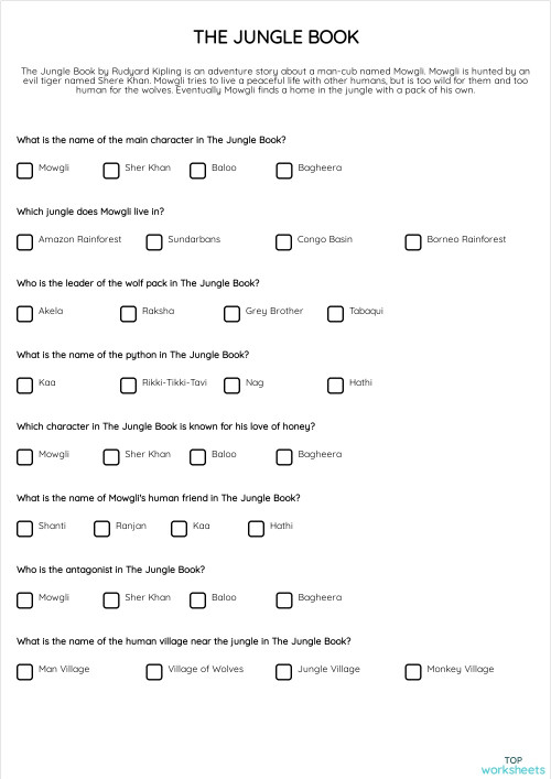 THE JUNGLE BOOK. Interactive worksheet TopWorksheets