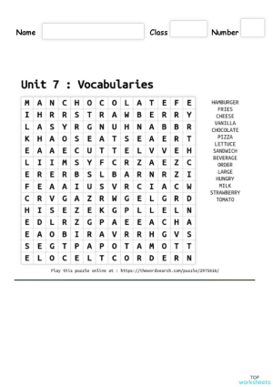 Unit 7 (Vocabularies). Interactive worksheet | TopWorksheets