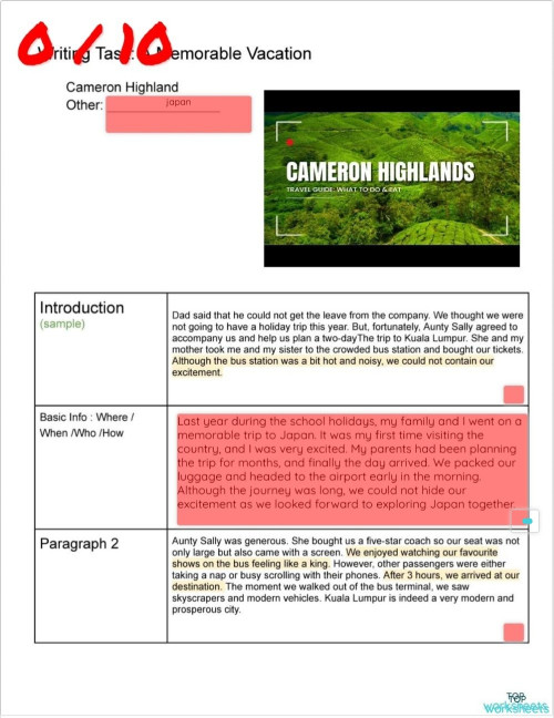 UEC/ PT3 - A Memorable Trip - Model Essay - Reading. Interactive ...