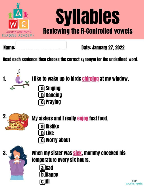 RinCharge and Synonyms Review Beginner Class. Interactive worksheet TopWorksheets