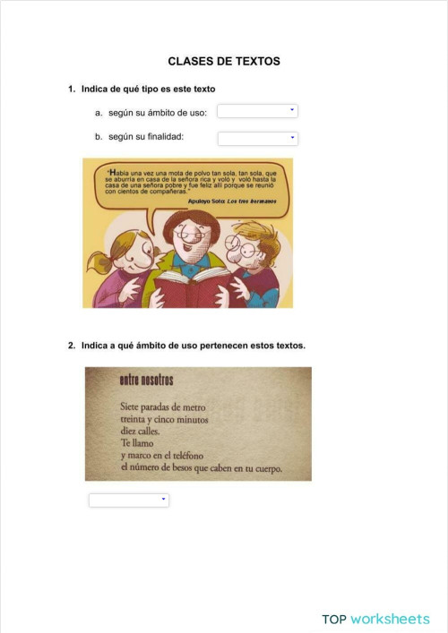 Tipos de textos. Ficha interactiva | TopWorksheets