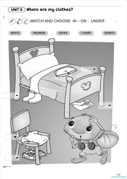 PREPOSITIONS IN ON UNDER CLOTHES. Interactive worksheet TopWorksheets
