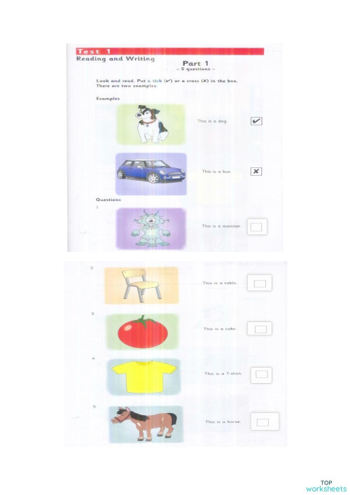 Reading and writing test 1 (starters 2). Interactive worksheet