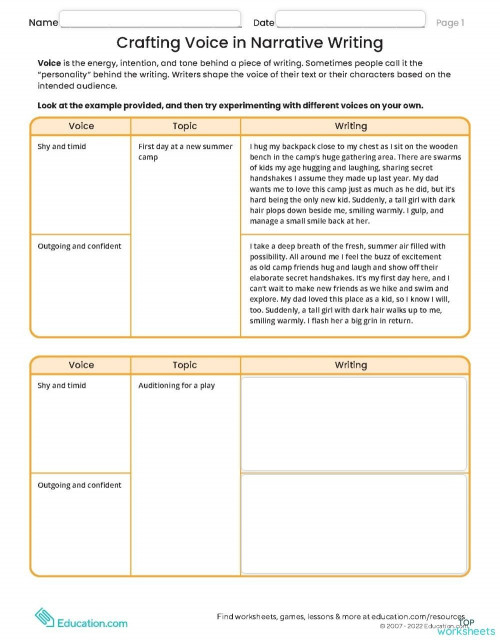 crafting voice in narrative writing interactive worksheet topworksheets