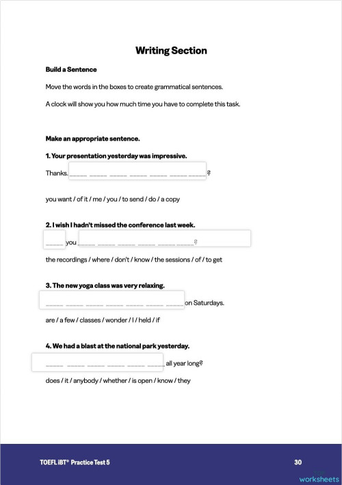 Toefl 2026- writing- build a sentence 2. Interactive worksheet ...