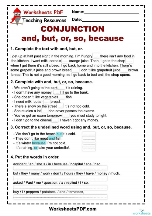 Conjunctions. Interactive worksheet | TopWorksheets