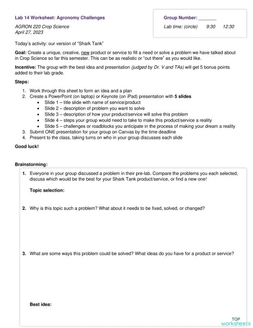 Lab 14: Agronomy Challenges. Interactive worksheet | TopWorksheets