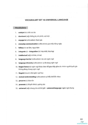 38 vocab topics: Set 10: UNIVERSAL LANGUAGE. Bài tập tương tác ...