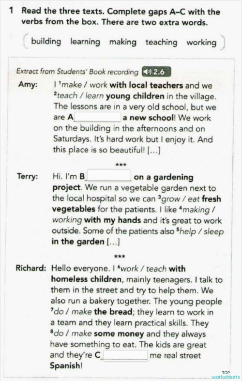 Homework 8. Focus 1. Work, teaching and learning. Interactive worksheet ...