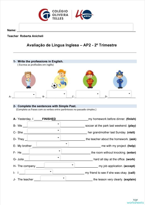 AP2 - 2º trimestre. Ficha interativa | TopWorksheets
