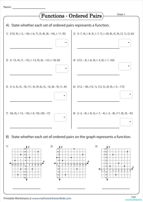 Determining Functions Ordered Pairs Practice 2. Interactive worksheet ...