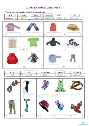 Clothes and accessories (1). Interactive worksheet | TopWorksheets
