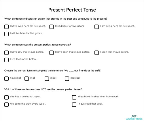 Present Perfect Tense. Interactive worksheet | TopWorksheets