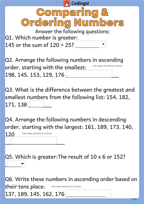 M_G02M01L04_WE03_Comparing and Ordering Numbers. Interactive worksheet ...